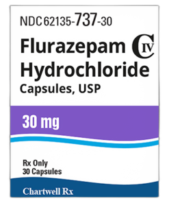 Flurazepam medication bottle, a sedative used to treat insomnia and other sleep disorders.