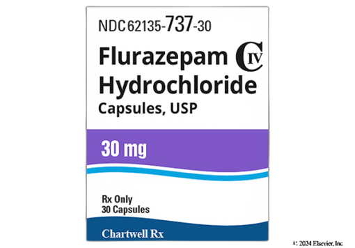 Flurazepam medication bottle, a sedative used to treat insomnia and other sleep disorders.