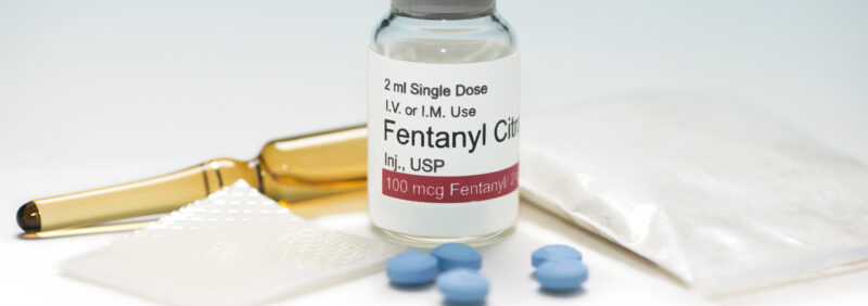 Fentanyl pills in various shapes and sizes, a synthetic opioid used for pain management but also abused illicitly.