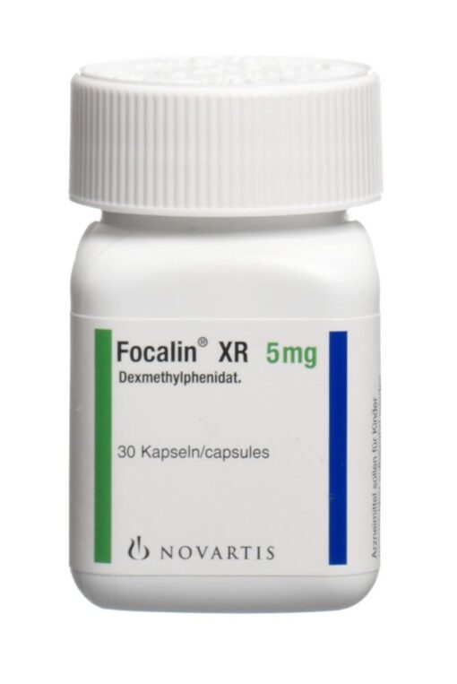 A close-up image of Focalin tablets and capsules, a prescription medication used to treat ADHD by improving focus and reducing impulsivity.