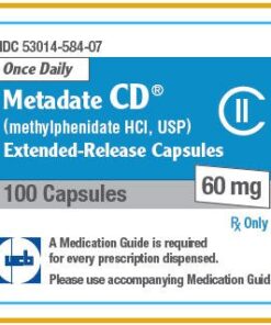 A close-up image of Metadate CD capsules, a prescription medication containing methylphenidate used to treat ADHD by improving focus and impulse control.