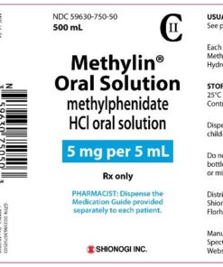 A close-up image of Methylin Oral Solution, a prescription medication containing methylphenidate used to treat ADHD and narcolepsy.